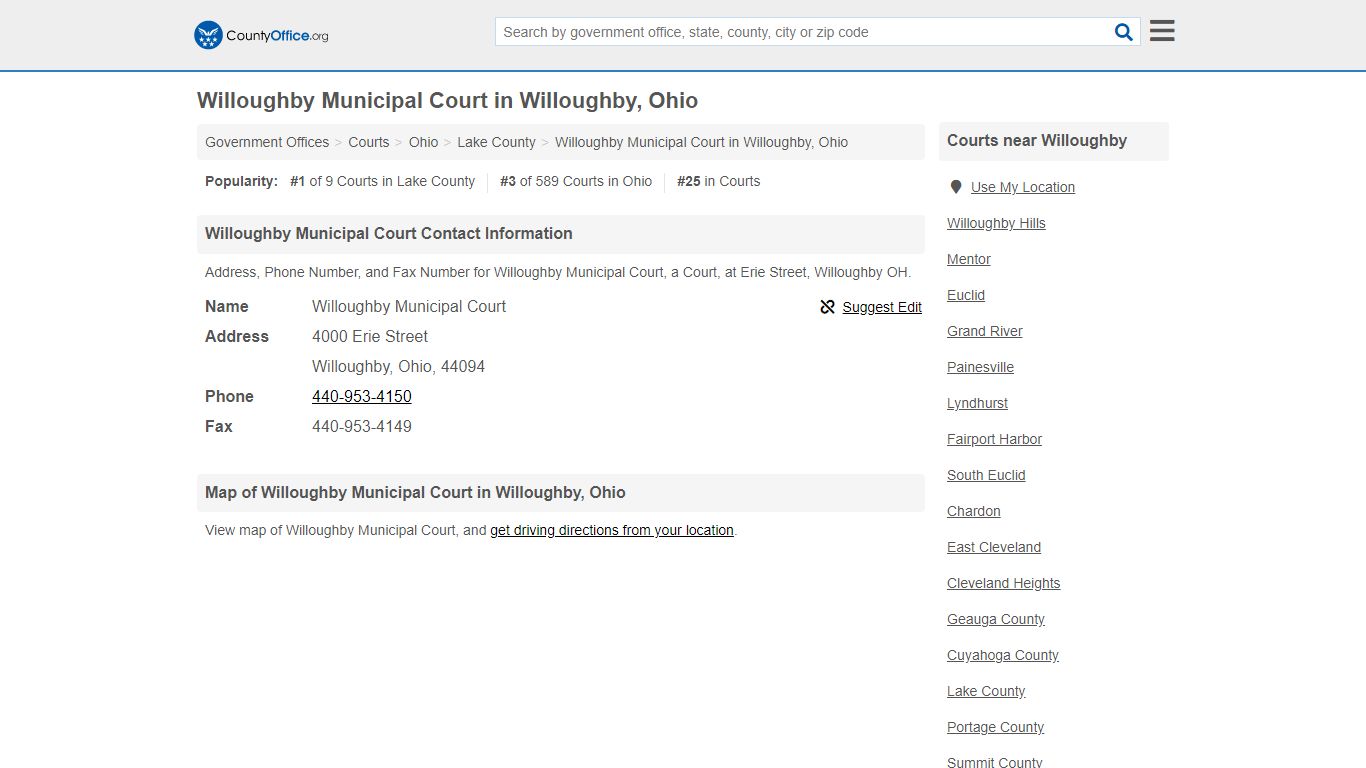 Willoughby Municipal Court - Willoughby, OH (Address ...